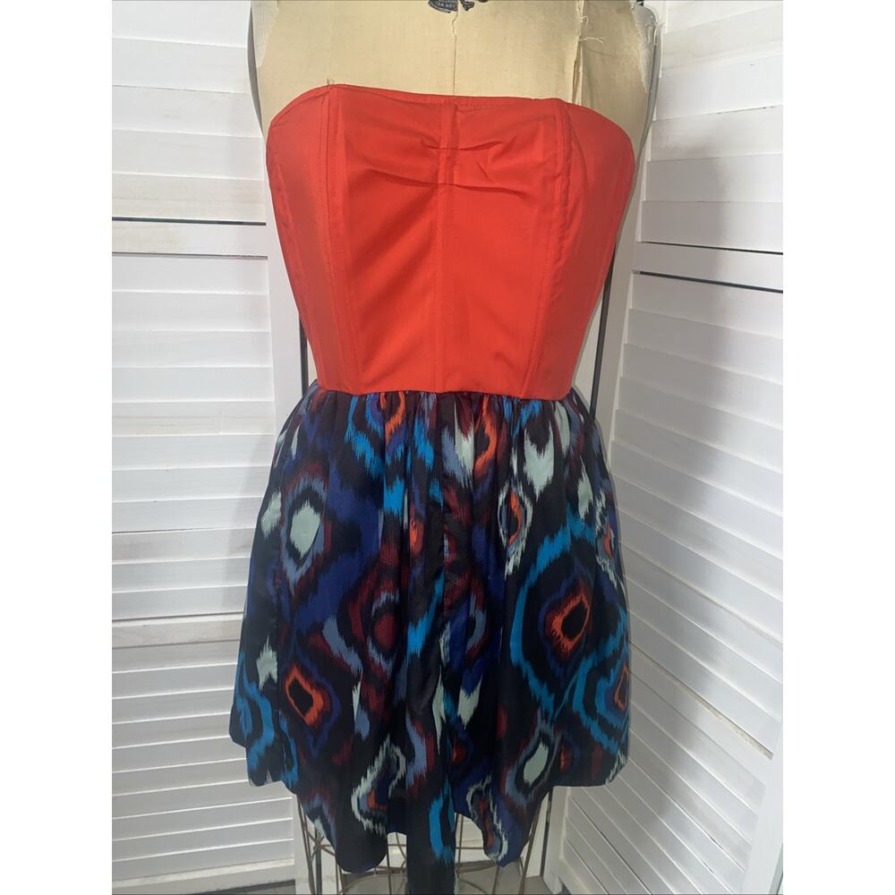 Sherry Cervi RU Apparel Red Bodice Pattern Bottom Sleeveless Dress Size Large